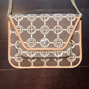 Henri Bendel Vintage Patterned Brown and Tan crossbody bag with gold chain